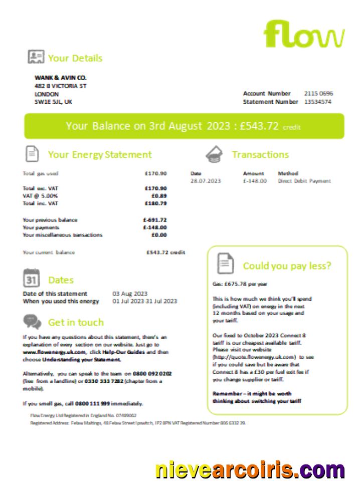 Flow Energy utility business bill